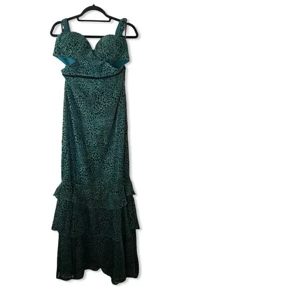 Majorelle Mariah Gown green maxi dress cut out flocked velvet Revolve Sz L  $278